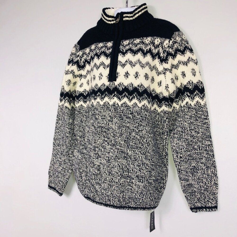 St Bernard Boys Size 9 Sweater Navy Blue White Pullover Fair Isle New - Picture 3 of 8